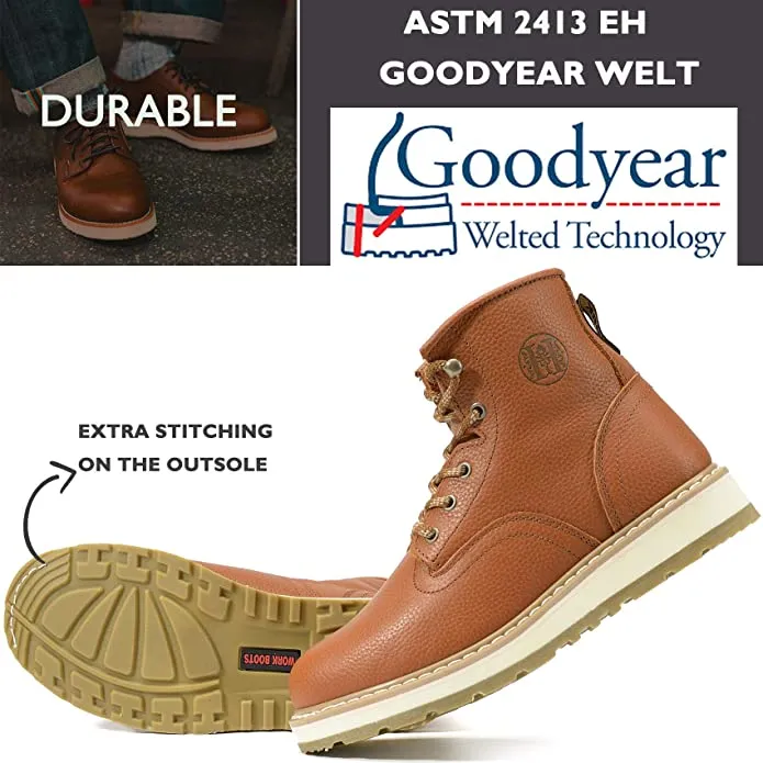 CK308 - 6'' Non-slip Water Resistant EH Safety Boots Soft Toe -Tan/Pu Sole