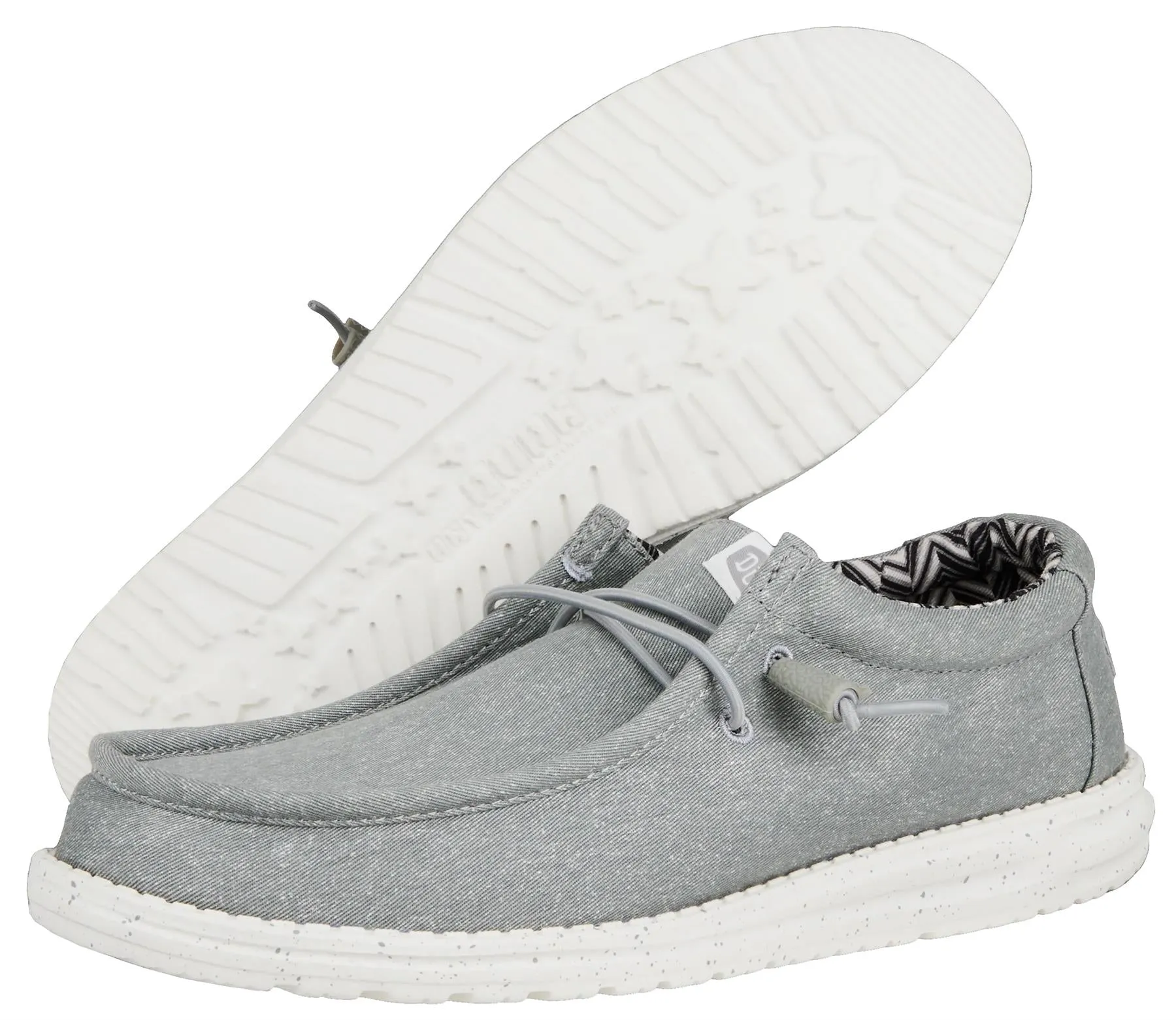 Hey Dude Wally Light Grey Canvas Mens Lace Up Shoes