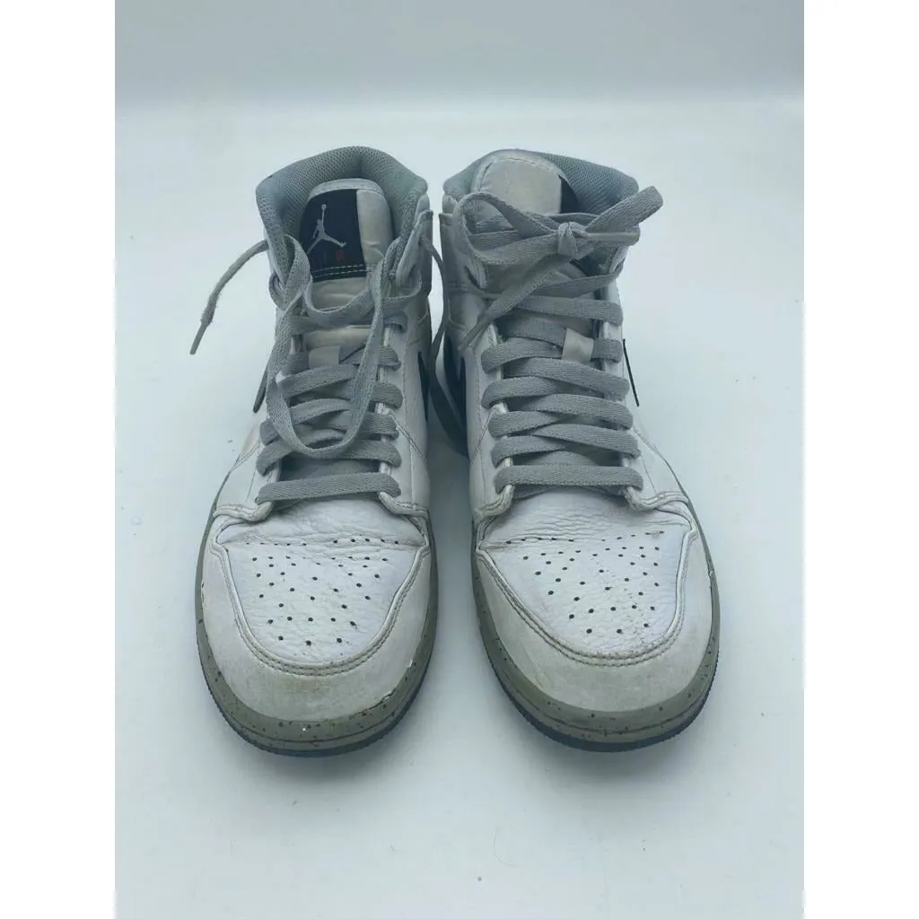 Nike Air Jordan Retro 1 Mid White Cement White Grey Red Size 8