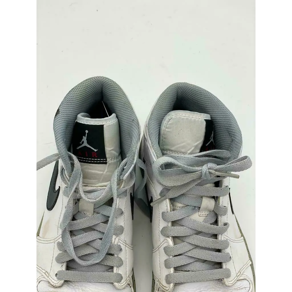 Nike Air Jordan Retro 1 Mid White Cement White Grey Red Size 8