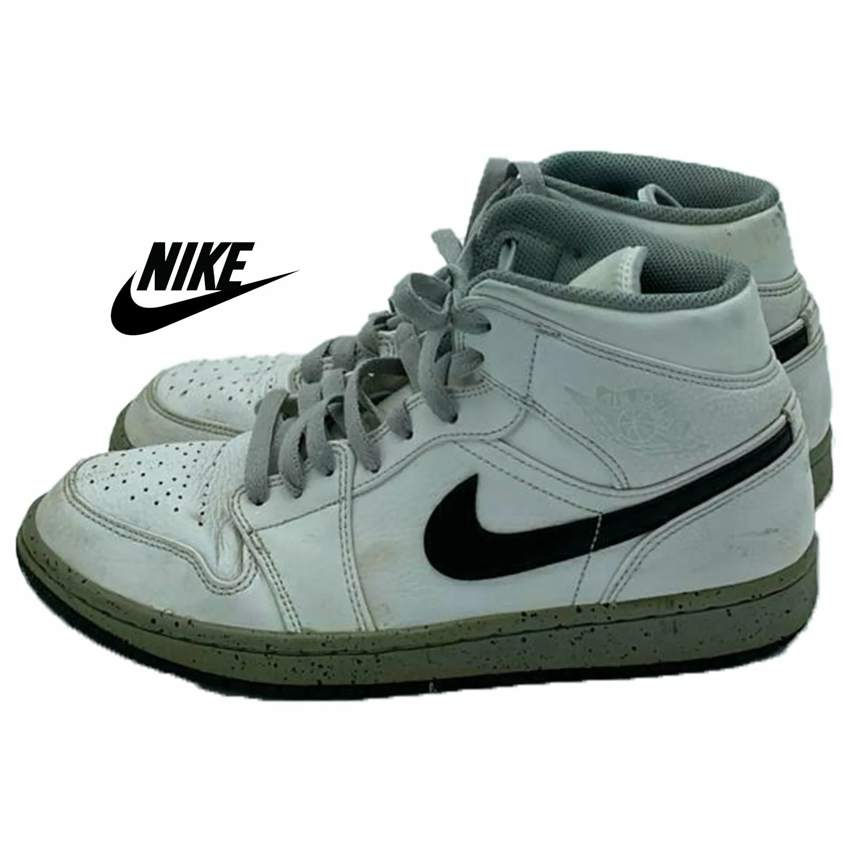 Nike Air Jordan Retro 1 Mid White Cement White Grey Red Size 8