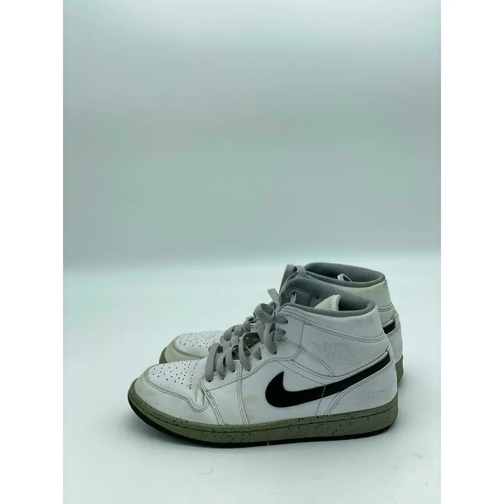 Nike Air Jordan Retro 1 Mid White Cement White Grey Red Size 8