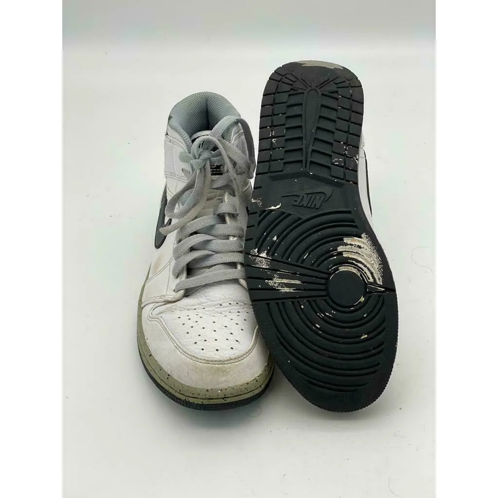 Nike Air Jordan Retro 1 Mid White Cement White Grey Red Size 8