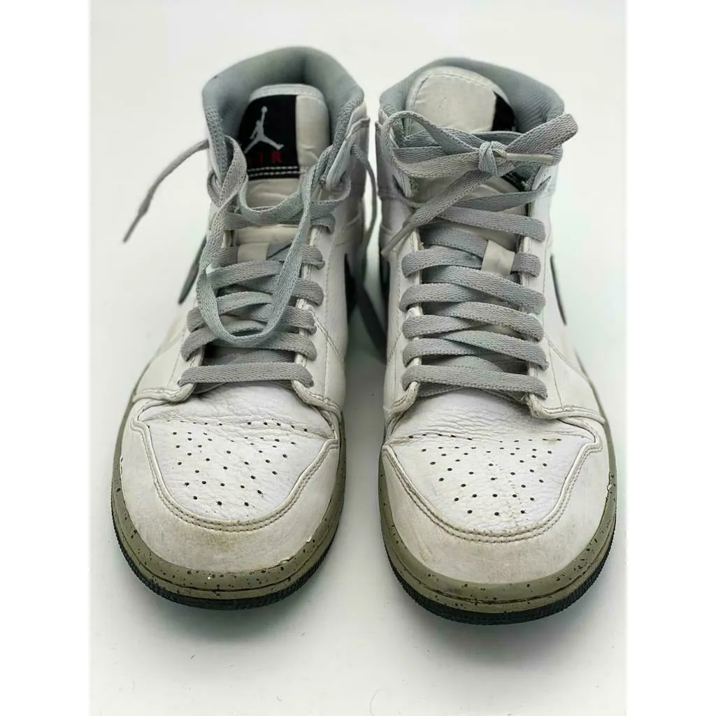 Nike Air Jordan Retro 1 Mid White Cement White Grey Red Size 8