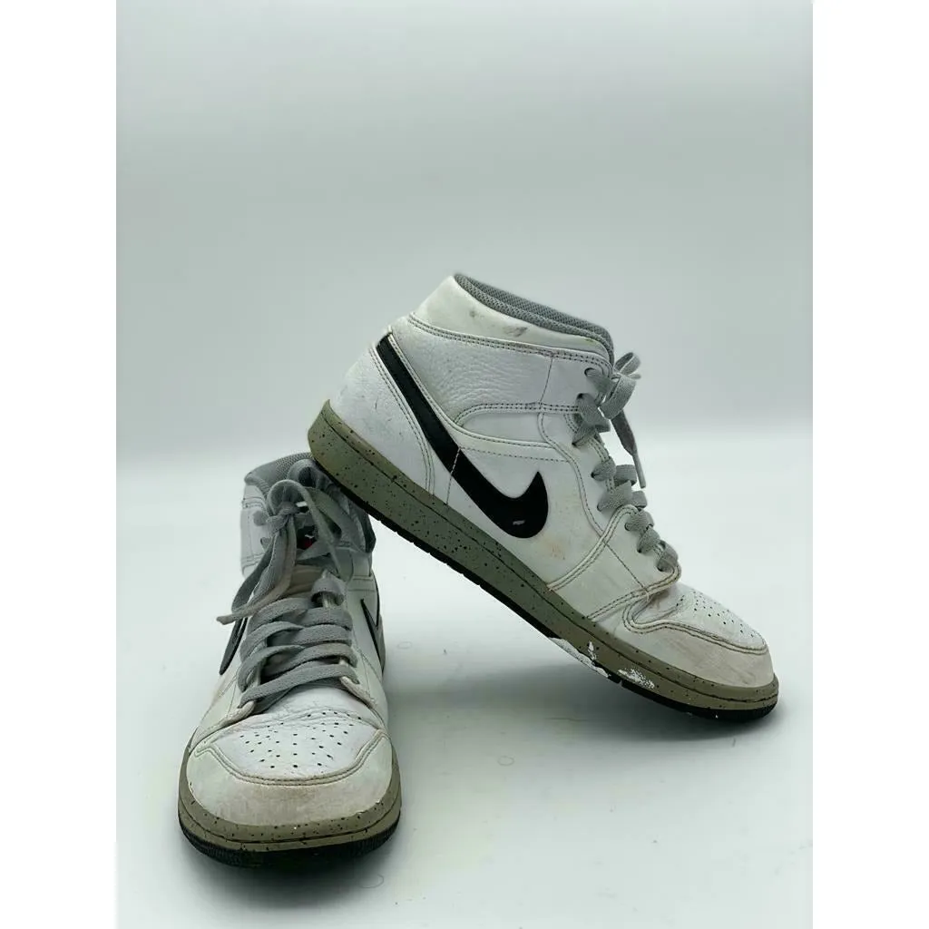 Nike Air Jordan Retro 1 Mid White Cement White Grey Red Size 8
