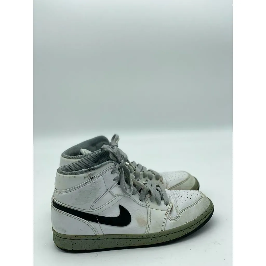 Nike Air Jordan Retro 1 Mid White Cement White Grey Red Size 8