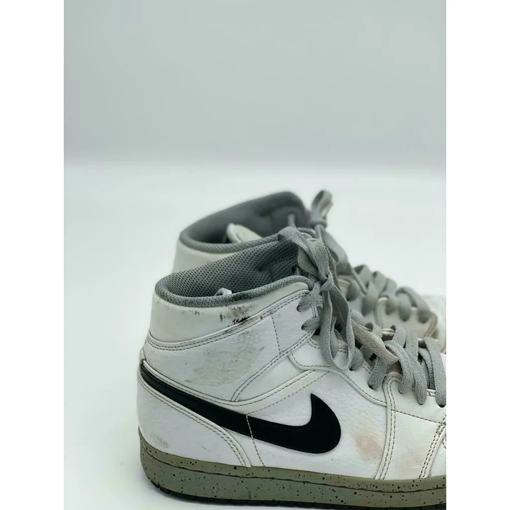 Nike Air Jordan Retro 1 Mid White Cement White Grey Red Size 8