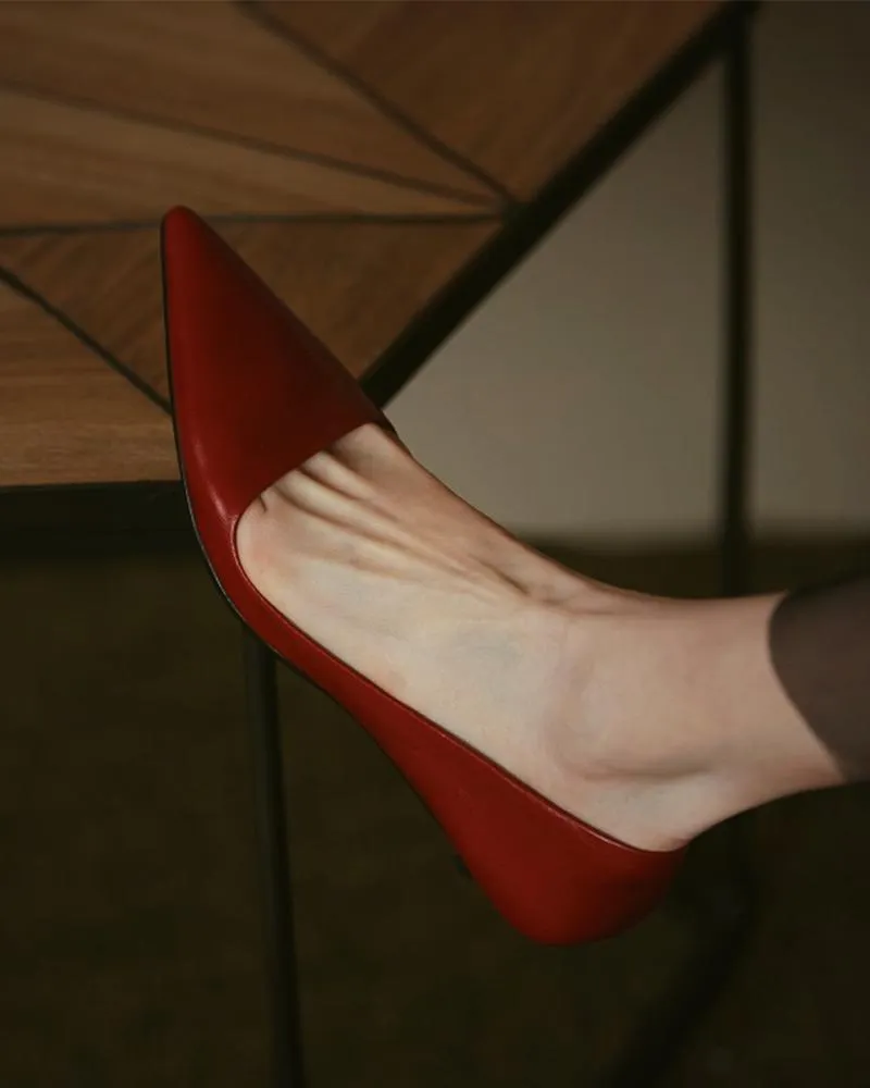 Solid Low Heel Pointed toe Heels