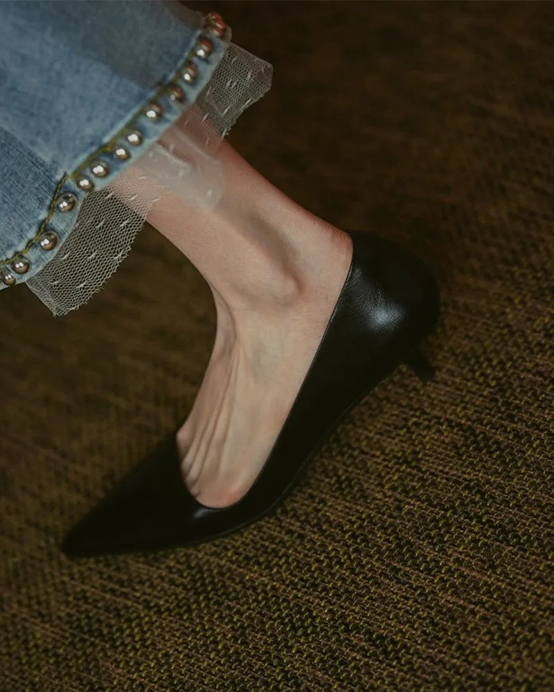 Solid Low Heel Pointed toe Heels