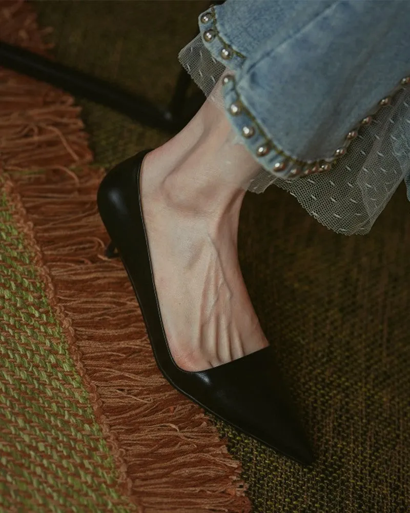 Solid Low Heel Pointed toe Heels