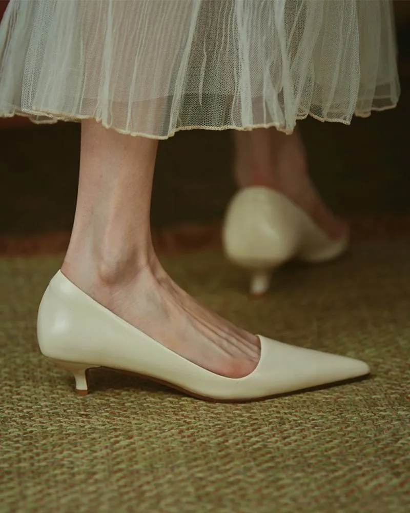 Solid Low Heel Pointed toe Heels