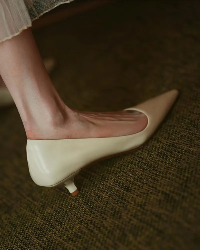 Solid Low Heel Pointed toe Heels