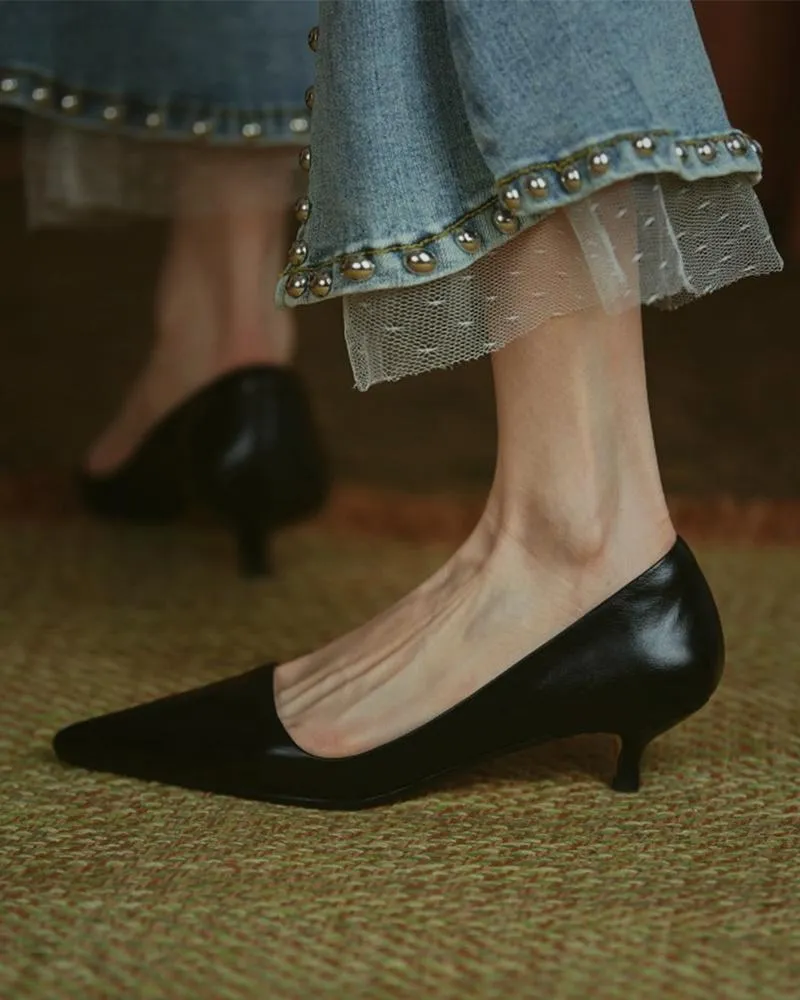 Solid Low Heel Pointed toe Heels