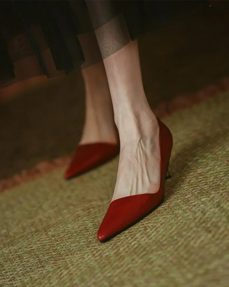 Solid Low Heel Pointed toe Heels