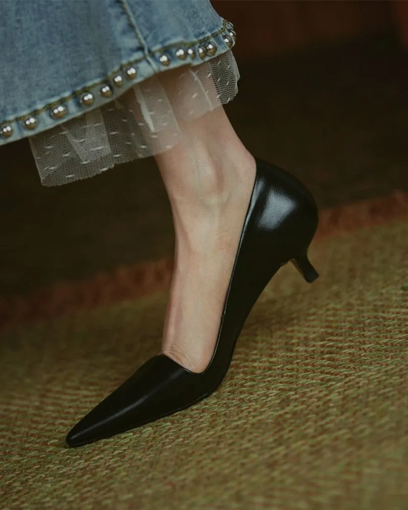 Solid Low Heel Pointed toe Heels