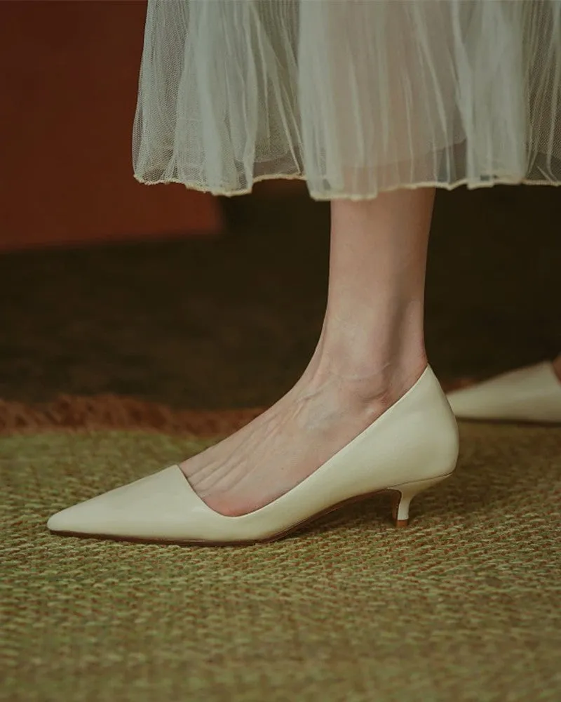 Solid Low Heel Pointed toe Heels