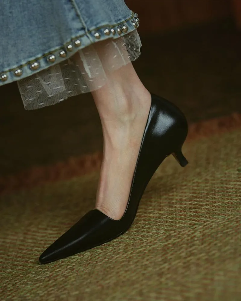 Solid Low Heel Pointed toe Heels