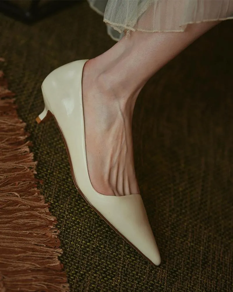 Solid Low Heel Pointed toe Heels