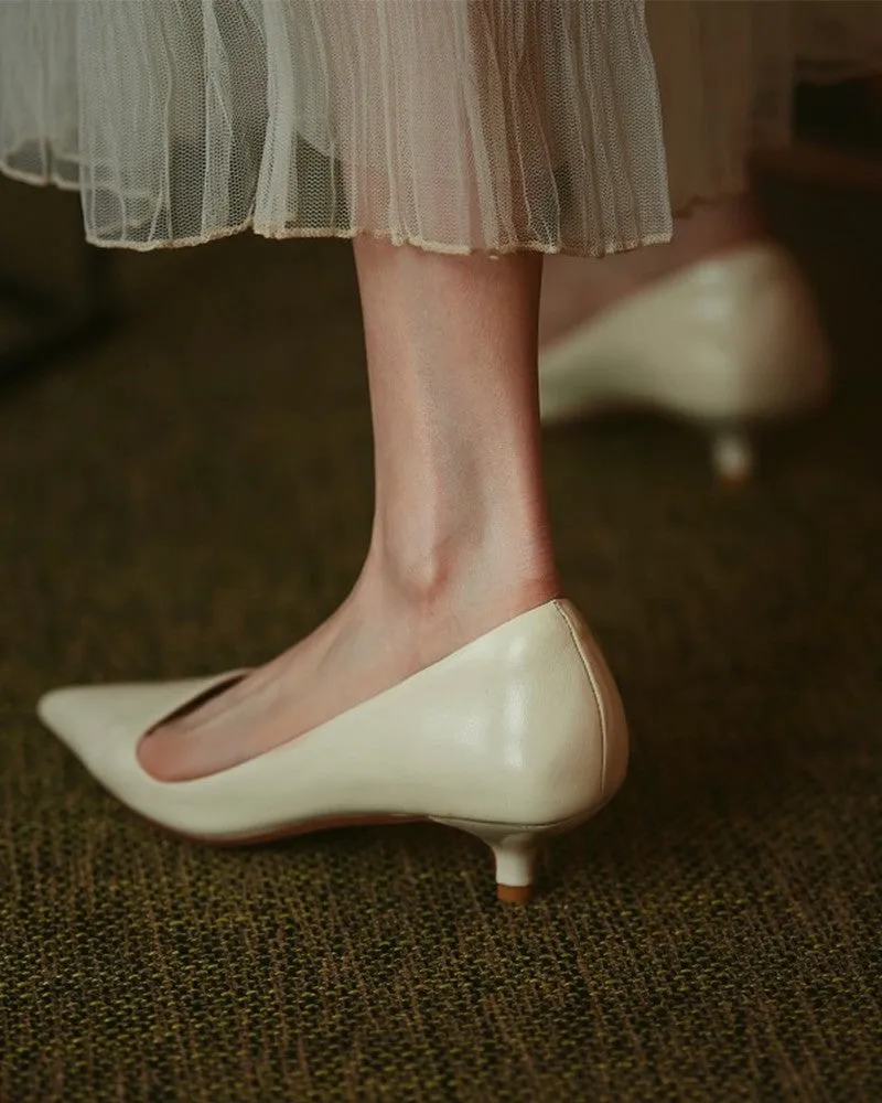 Solid Low Heel Pointed toe Heels