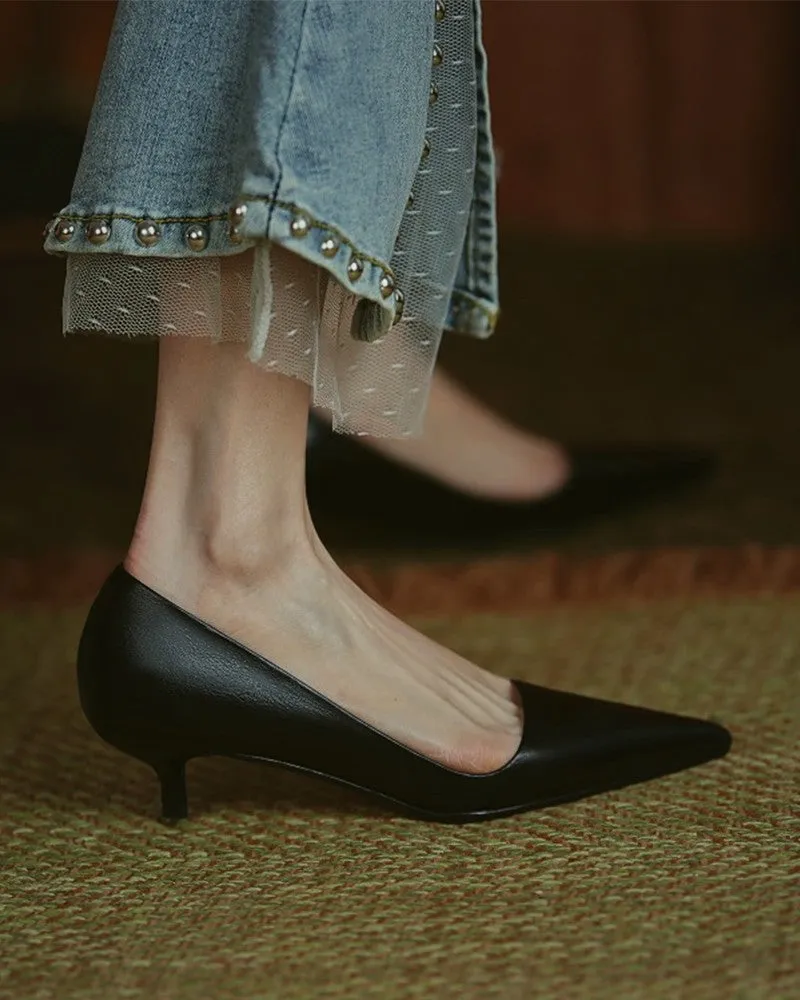Solid Low Heel Pointed toe Heels