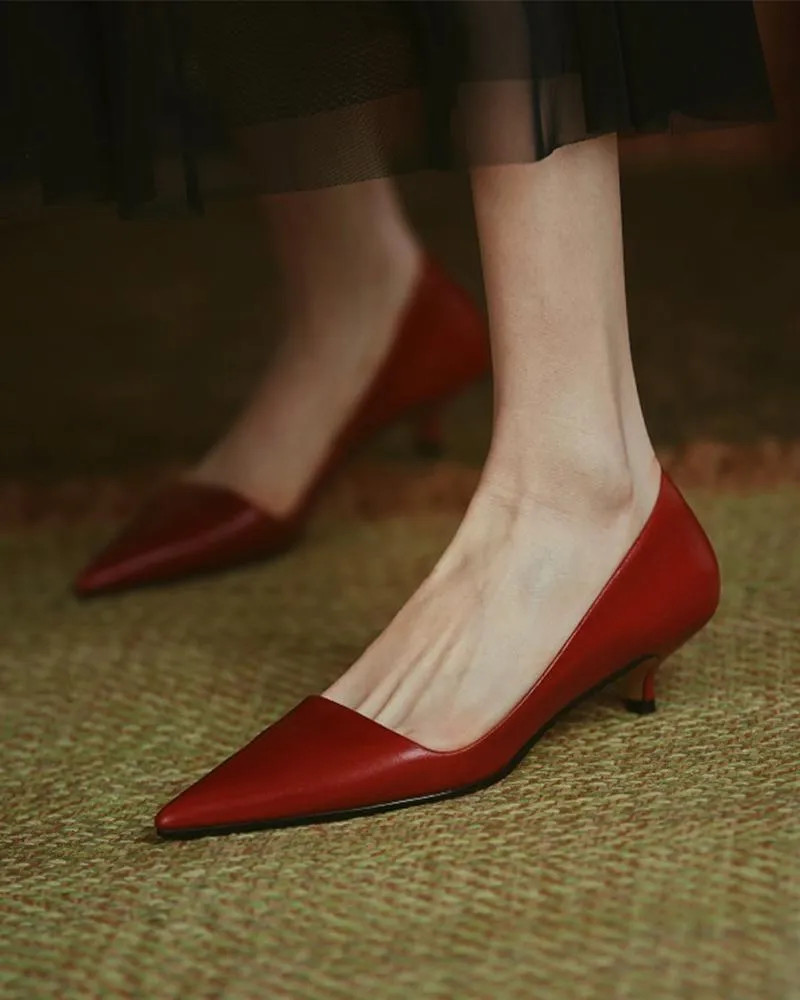 Solid Low Heel Pointed toe Heels