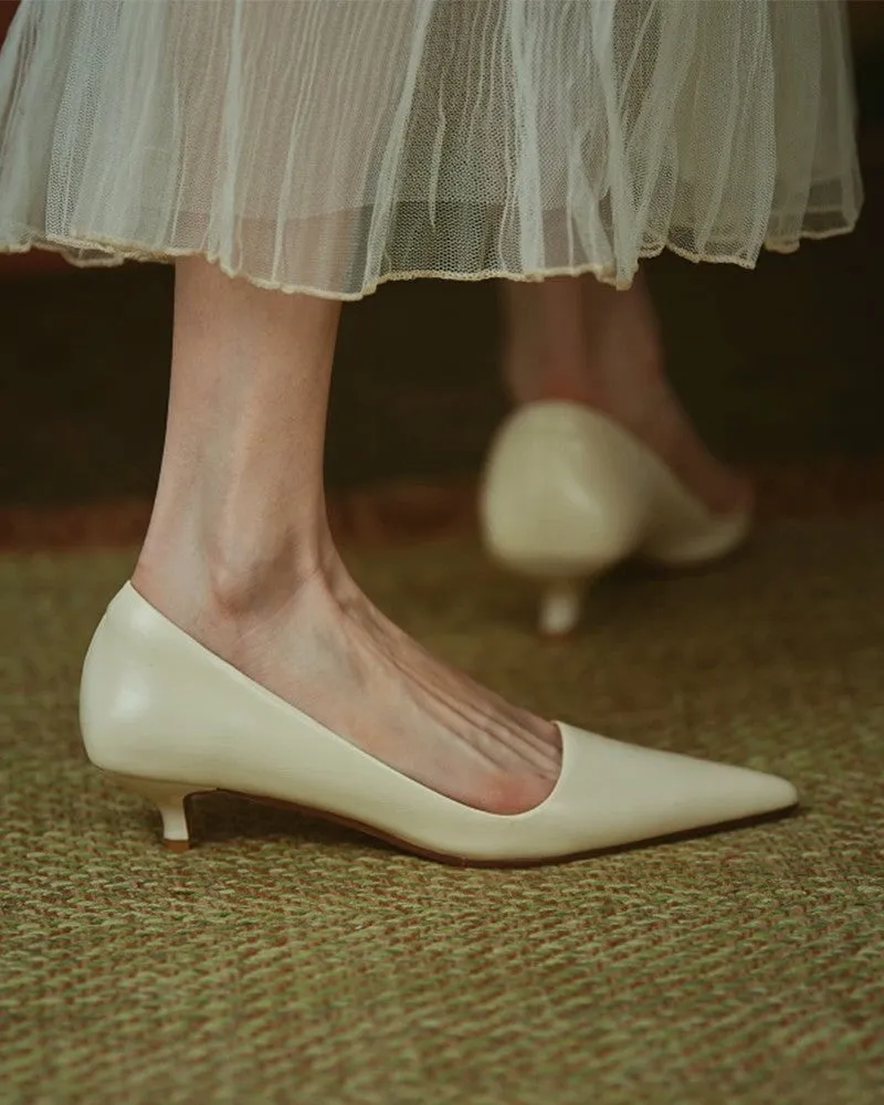 Solid Low Heel Pointed toe Heels